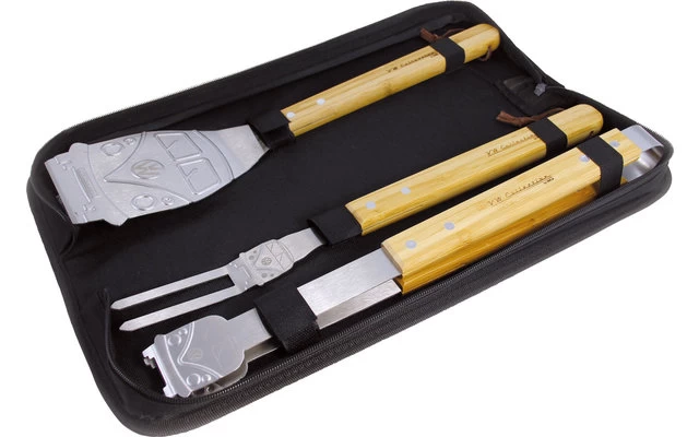 VW Collection T1 Grillbesteck Bambus / Edelstahl Inkl. Tragetasche 4 VW Collection T1 Grillbesteck Bambus / Edelstahl Inkl. Tragetasche – Bild 2